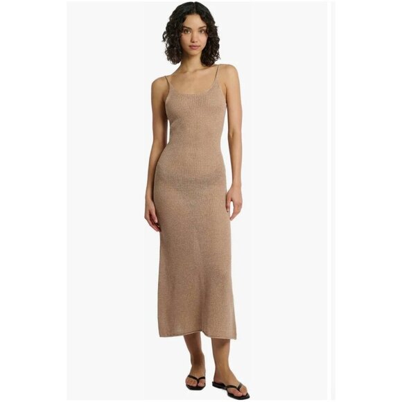 ONIA Dress Womens L Open Knit Linen Textured Swim Neutral Coverup Sweater NEW - Picture 3 of 15